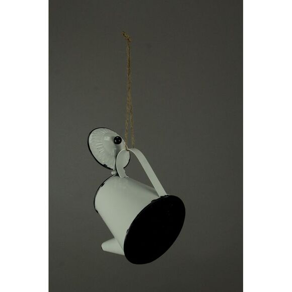 White Enamel Metal Rustic Tea Kettle Decorative Outdoor Hanging Birdhouse Small - Picture 3 of 3
